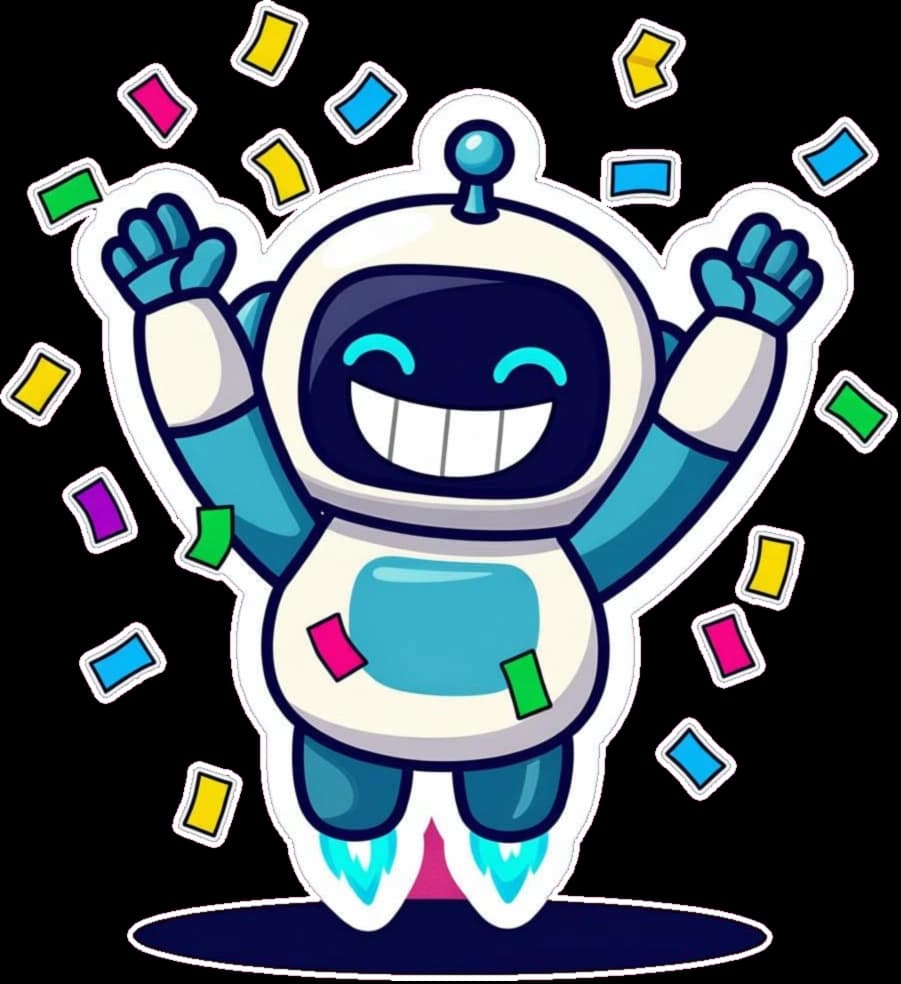 Kumo the cloud robot mascot celebrating with confetti