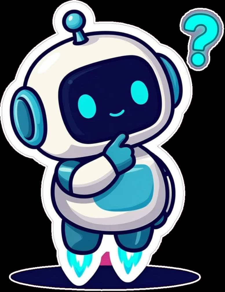Kumo the cloud robot mascot thinking with a glowing question mark
